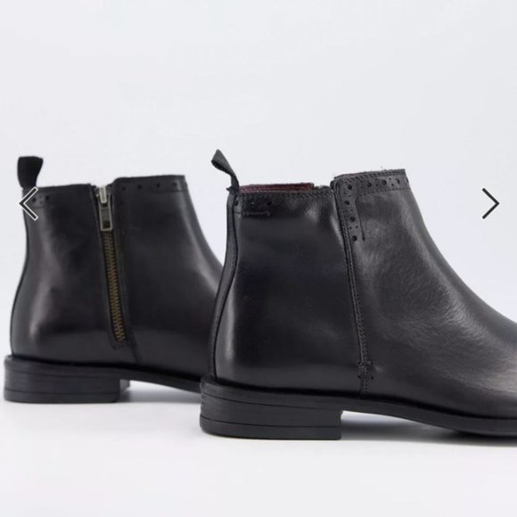 Silver Street Leather Boots Men's Size 8 Wide Fit Black Flat Brogue Style NEW - Picture 10 of 14